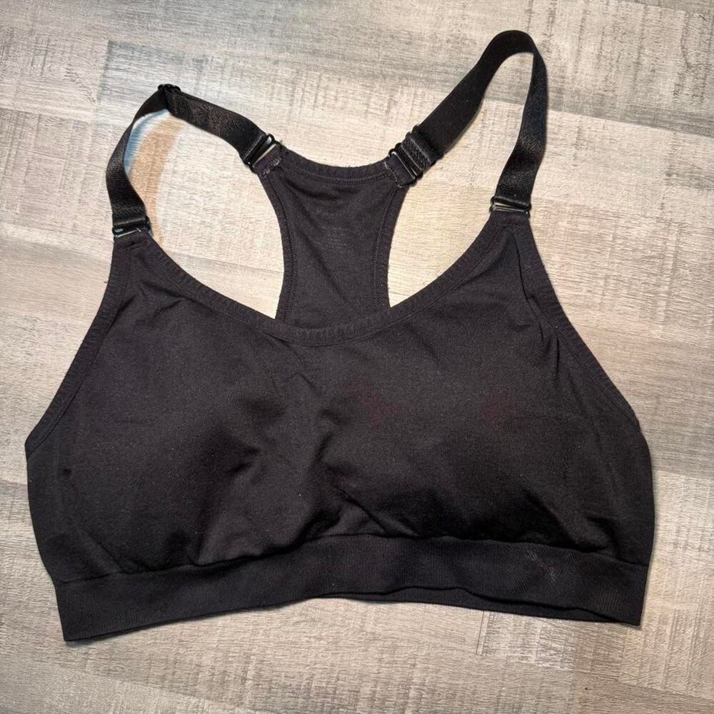 Reebok Sports Bra Black Racerback Adjustable Straps M L Gym Workout Crop Top